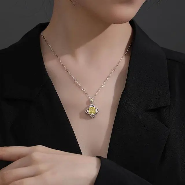 Alt view image 3 of 7 - S925 Sterling Silver Necklace European and American Temperament Four-Angle Star High Carbon Diamond Pendant Fashion High Sense Silver Necklace for Women