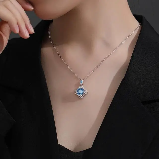 Alt view image 4 of 7 - S925 Sterling Silver Necklace European and American Temperament Four-Angle Star High Carbon Diamond Pendant Fashion High Sense Silver Necklace for Women