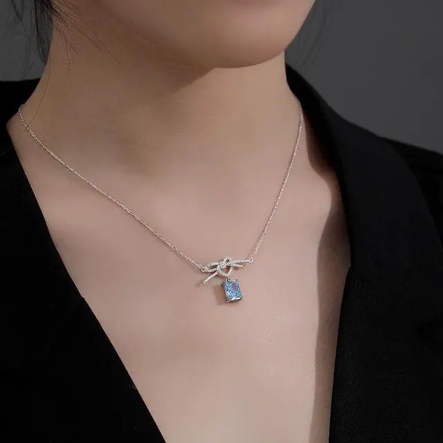 Alt view image 3 of 7 - Original Design S925 Sterling Silver Sweater Chain Bow High Carbon Diamond Pendant High Sense Silver Necklace for Women