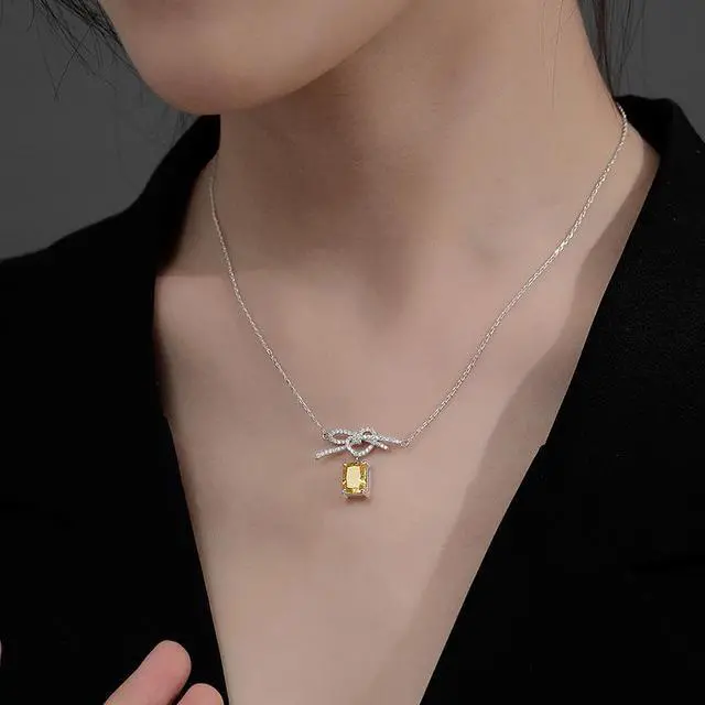 Alt view image 4 of 7 - Original Design S925 Sterling Silver Sweater Chain Bow High Carbon Diamond Pendant High Sense Silver Necklace for Women