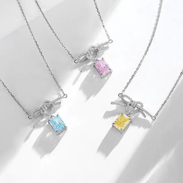 Alt view image 5 of 7 - Original Design S925 Sterling Silver Sweater Chain Bow High Carbon Diamond Pendant High Sense Silver Necklace for Women