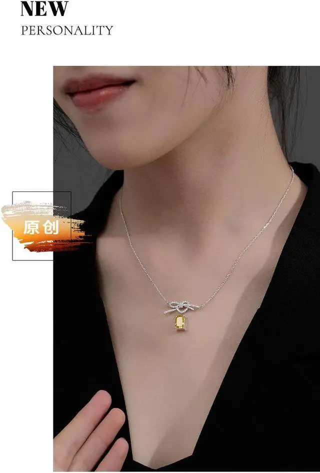 Alt view image 6 of 7 - Original Design S925 Sterling Silver Sweater Chain Bow High Carbon Diamond Pendant High Sense Silver Necklace for Women