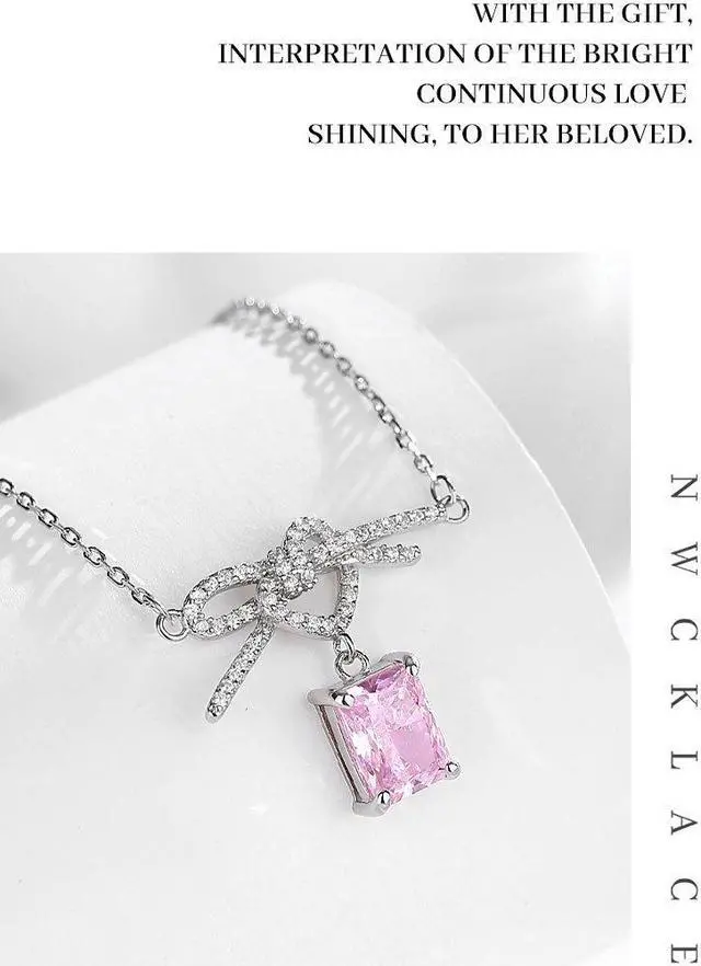 Alt view image 7 of 7 - Original Design S925 Sterling Silver Sweater Chain Bow High Carbon Diamond Pendant High Sense Silver Necklace for Women