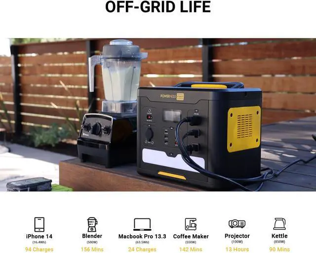 Alt view image 6 of 7 - POWERNESS 1500W Portable Solar Power Station,1536Wh Large Capacity LiFePO4 Battery,3*110V AC Outlets,Foldable Handle Wireless Charging Top LED Light,Home Backup Power Outdoor RV Camping Road Trip