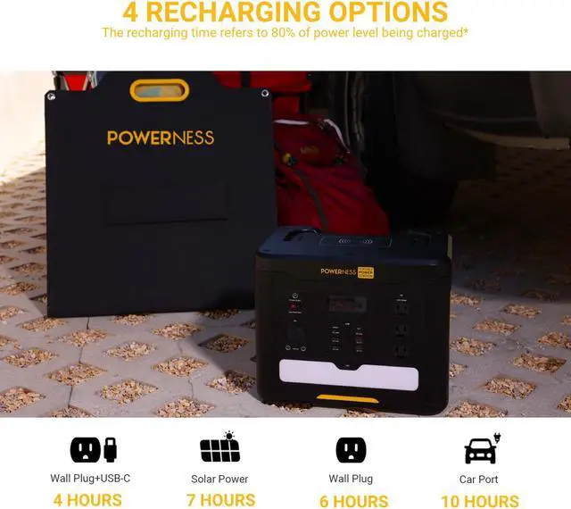 Alt view image 4 of 7 - POWERNESS 1500W Portable Solar Power Station,1536Wh Large Capacity LiFePO4 Battery,3*110V AC Outlets,Foldable Handle Wireless Charging Top LED Light,Home Backup Power Outdoor RV Camping Road Trip
