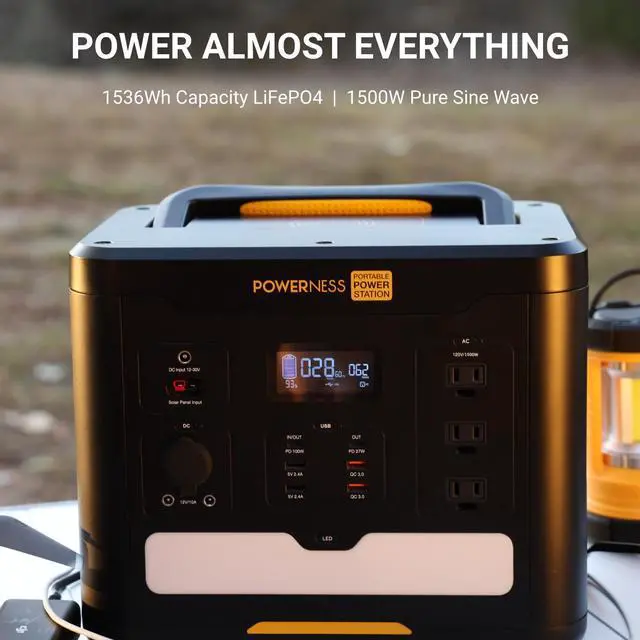 Alt view image 4 of 7 - POWERNESS Solar Generator 1500W, 1536Wh LiFePO4 Power Station Portable w/ 200W Foldable Solar Panel,13 Outputs 110V 120V AC Output, for Outdoor Camping Car Trip Fishing Off-grid Home Backup Emergency