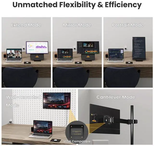 Alt view image 4 of 7 - Hyangin D1 23.8" Laptop Screen Extender  FHD 1080P IPS Monitor, 100Hz, Portable Dual Screen with USB-C, HDMI, HDR, VESA Mount, Foldable Stand, 90° Rotation, for Work, Travel, Gaming, DeX, EMUI, TNT