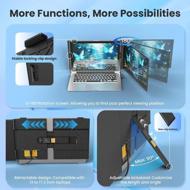 Alt view image 5 of 7 - Hyangin S8 14" Portable Monitor for Laptop, Ultra-Slim 1080P IPS USB-C Screen Extender with Dual Screen, 100W PD Charging, 3×USB-C, CNC Aluminum, 4.5mm Thin, Lightweight for Travel, Gaming, Office