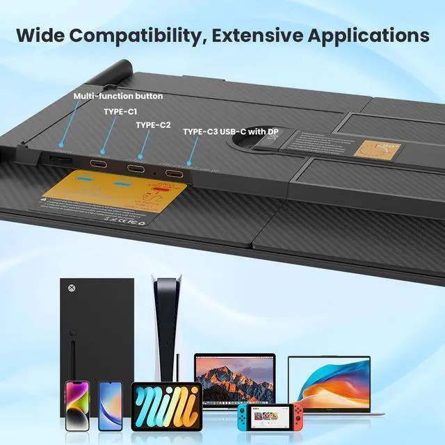 Alt view image 6 of 7 - Hyangin S8 14" Portable Monitor for Laptop, Ultra-Slim 1080P IPS USB-C Screen Extender with Dual Screen, 100W PD Charging, 3×USB-C, CNC Aluminum, 4.5mm Thin, Lightweight for Travel, Gaming, Office