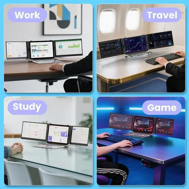Alt view image 6 of 7 - Hyangin S8 PRO 14" Triple Monitor Laptop Screen Extender  1080P IPS Display, Ultra-Slim 1.02kg Portable Monitor, USB-C ×3 with PD 100W, Foldable Stand, for Laptop/Phone/Travel/Workstation