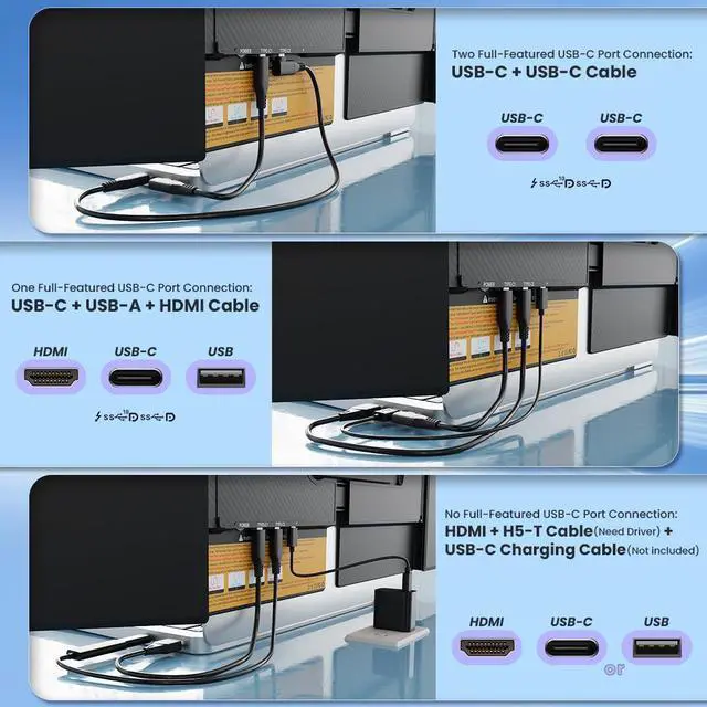 Alt view image 4 of 7 - Hyangin S8 PRO 14" Triple Monitor Laptop Screen Extender  1080P IPS Display, Ultra-Slim 1.02kg Portable Monitor, USB-C ×3 with PD 100W, Foldable Stand, for Laptop/Phone/Travel/Workstation