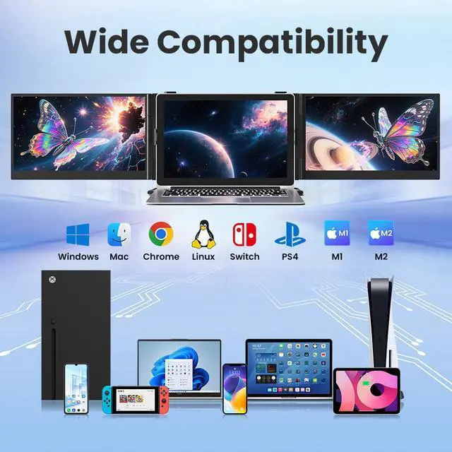 Alt view image 5 of 7 - Hyangin S8 PRO 14" Triple Monitor Laptop Screen Extender  1080P IPS Display, Ultra-Slim 1.02kg Portable Monitor, USB-C ×3 with PD 100W, Foldable Stand, for Laptop/Phone/Travel/Workstation