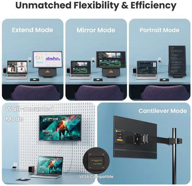 Alt view image 6 of 7 - Hyangin D1 Portable LCD Monitor 23.8" FHD 1080p 100Hz IPS, Ultra-Slim Lightweight Laptop Screen Extender, Foldable & Detachable with USB-C/HDMI, Multi-OS Compatible