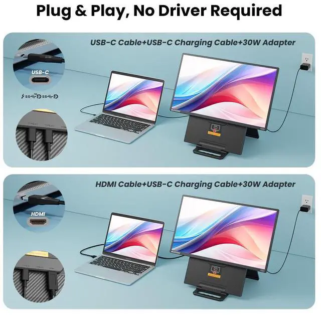 Alt view image 5 of 7 - Hyangin D1 23.8" Laptop Screen Extender  FHD 1080P IPS Monitor, 100Hz, Portable Dual Screen with USB-C, HDMI, HDR, VESA Mount, Foldable Stand, 90° Rotation, for Work, Travel, Gaming, DeX, EMUI, TNT