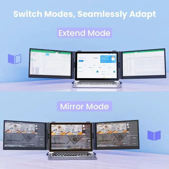 Alt view image 4 of 7 - Hyangin S8 PRO 14" Triple Monitor Laptop Screen Extender  1080P IPS Display, Ultra-Slim 1.02kg Portable Monitor, USB-C ×3 with PD 100W, Foldable Stand, for Laptop/Phone/Travel/Workstation