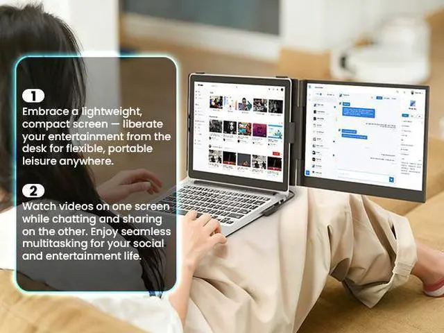Alt view image 5 of 7 - Hyangin S8 14" Portable FHD IPS Dual Monitor, 1080P 60Hz, USB-C Full-Function & DP, 100W PD Reverse Charge, Compatible with Laptop, Desktop, Tablet, Smartphone, Ideal for Portable Work & Gaming