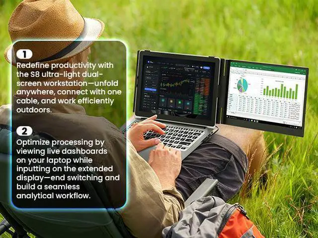 Alt view image 7 of 7 - Hyangin S8 14" Portable FHD IPS Dual Monitor, 1080P 60Hz, USB-C Full-Function & DP, 100W PD Reverse Charge, Compatible with Laptop, Desktop, Tablet, Smartphone, Ideal for Portable Work & Gaming