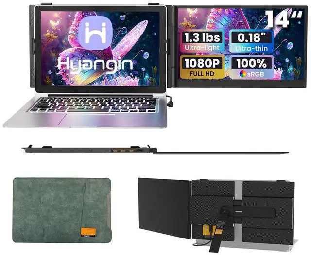 Main image of Hyangin S8 14" Portable FHD IPS Dual Monitor, 1080P 60Hz, USB-C Full-Function & DP, 100W PD Reverse Charge, Compatible with Laptop, Desktop, Tablet, Smartphone, Ideal for Portable Work & Gaming