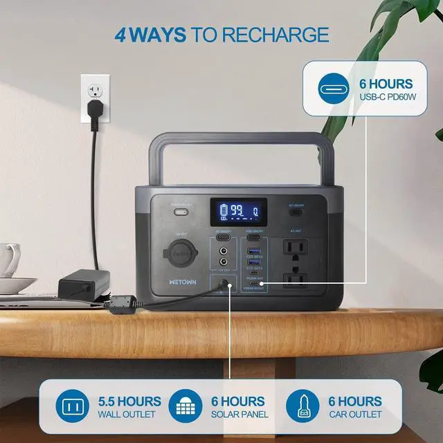 Alt view image 2 of 7 - Portable Power Station 300W Solar Generator LiFePO4 Power Station 299.5Wh with 2*AC & PD60W Bi-directional Outlets Solar Powered Generators Backup Battery for Camping Outdoor CPAP Home(300W)