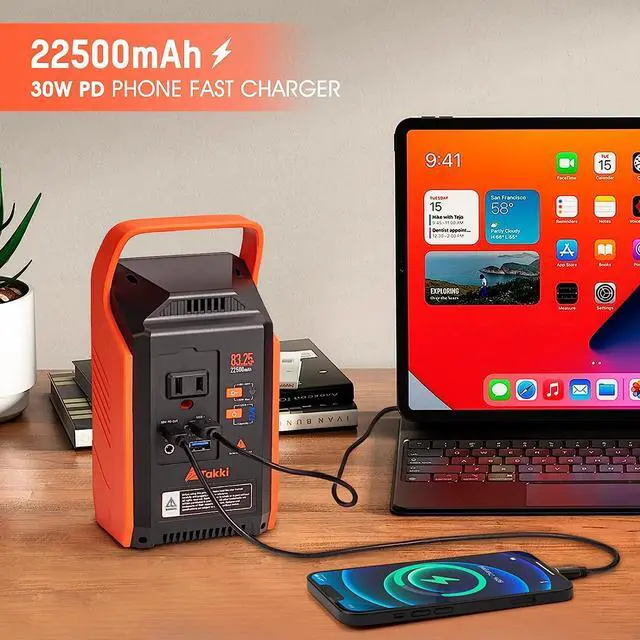 Alt view image 2 of 7 - Portable Power Station 83Wh, Takki Camping Solar Generator Power Bank with 110V/80W AC Outlet Light Emergency Battery Backup for Camping Home Fans School Laptop(Solar Panel Not Included)