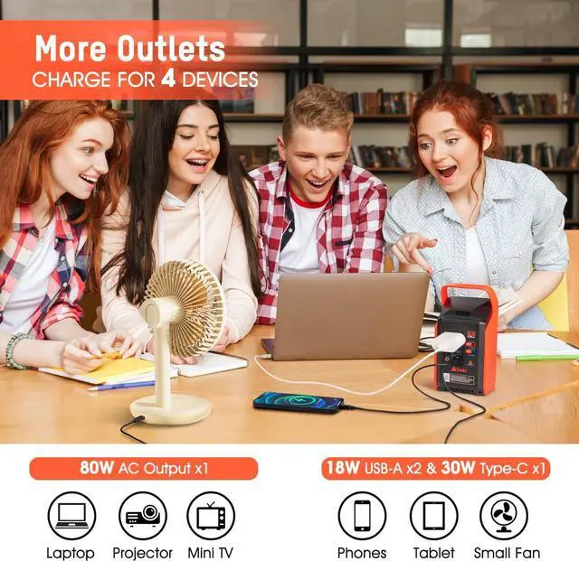 Alt view image 3 of 7 - Portable Power Station 83Wh, Takki Camping Solar Generator Power Bank with 110V/80W AC Outlet Light Emergency Battery Backup for Camping Home Fans School Laptop(Solar Panel Not Included)