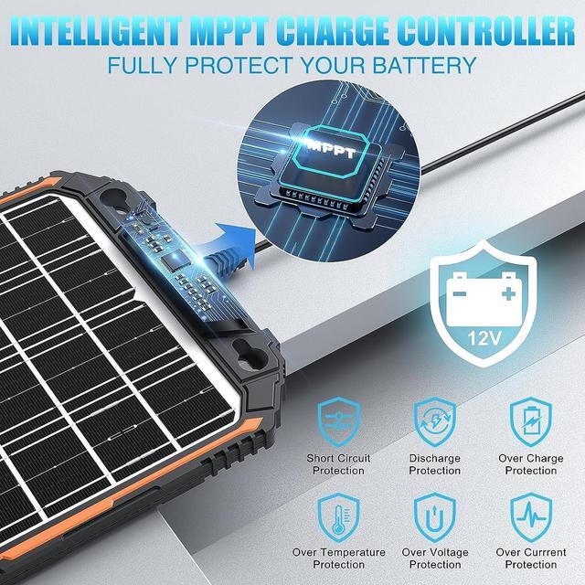 Alt view image 2 of 7 - 15W 12V Solar Battery Charger & Maintainer, Solar Powered Trickle Charger with Built-in Intelligent MPPT Charge Controller, Portable 12 Volt Solar Panel Charging Kit for Car Automotive Boat RV Marine