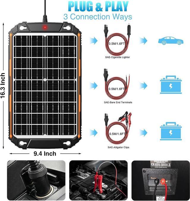Alt view image 6 of 7 - 15W 12V Solar Battery Charger & Maintainer, Solar Powered Trickle Charger with Built-in Intelligent MPPT Charge Controller, Portable 12 Volt Solar Panel Charging Kit for Car Automotive Boat RV Marine