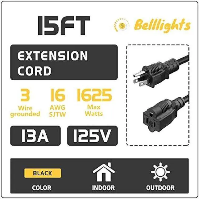 Alt view image 3 of 5 - 2-Pack 15ft Extension Cord 16 SJTW AWG Heavy Duty 3 Prong Power Cord