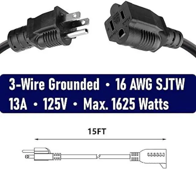 Alt view image 2 of 5 - 2-Pack 15ft Extension Cord 16 SJTW AWG Heavy Duty 3 Prong Power Cord