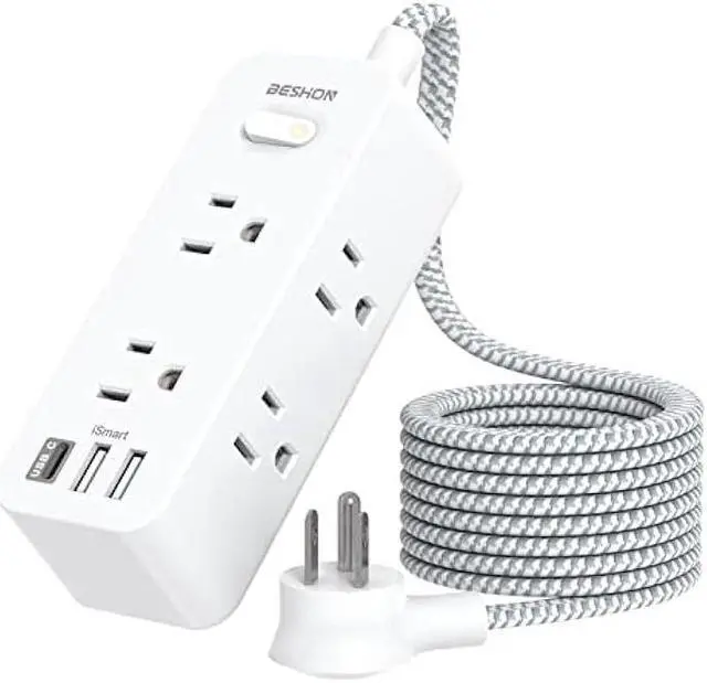 Main image of Power Strip Surge Protector, 5Ft Extension Cord, 6 Outlets with 3 USB Ports(1 USB C Outlet), 3-Side Outlet Extender, Wall Mount, Compact for Travel, Home, School, College Dorm Room, and Office