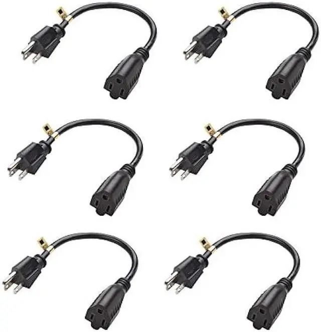 Main image of Cable Matters 6-Pack 16 AWG Heavy Duty Short Power Extension Cord 1 ft in Black, UL Listed (Outlet Saver/Power Cord Extension / 3 Prong Extension Cords, NEMA 5-15P to NEMA 5-15R)