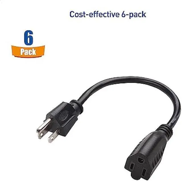 Alt view image 2 of 7 - Cable Matters 6-Pack 16 AWG Heavy Duty Short Power Extension Cord 1 ft in Black, UL Listed (Outlet Saver/Power Cord Extension / 3 Prong Extension Cords, NEMA 5-15P to NEMA 5-15R)