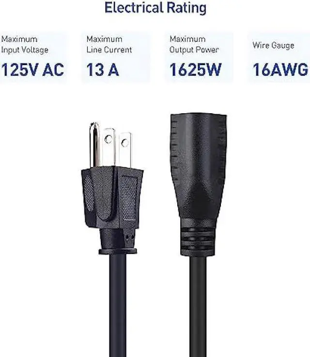 Alt view image 4 of 7 - Cable Matters 6-Pack 16 AWG Heavy Duty Short Power Extension Cord 1 ft in Black, UL Listed (Outlet Saver/Power Cord Extension / 3 Prong Extension Cords, NEMA 5-15P to NEMA 5-15R)