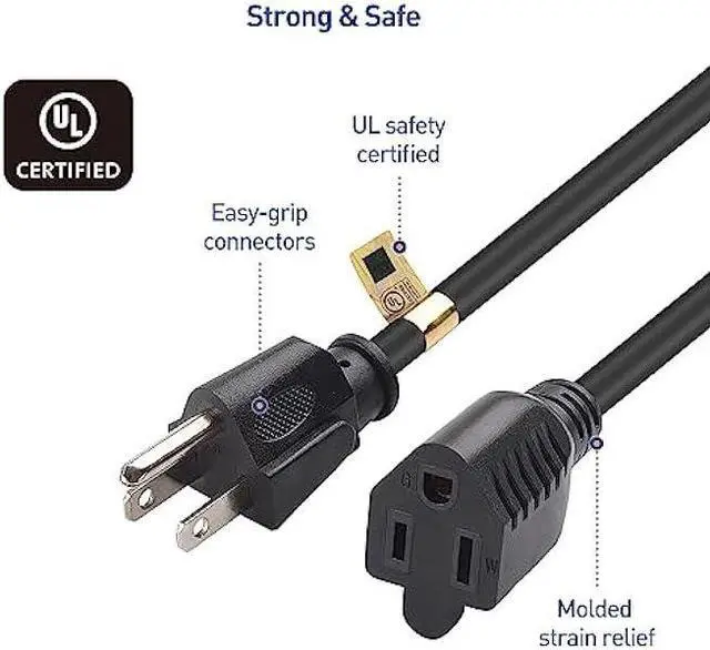 Alt view image 6 of 7 - Cable Matters 6-Pack 16 AWG Heavy Duty Short Power Extension Cord 1 ft in Black, UL Listed (Outlet Saver/Power Cord Extension / 3 Prong Extension Cords, NEMA 5-15P to NEMA 5-15R)