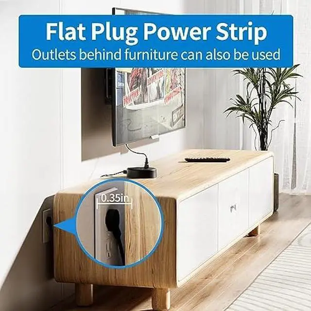 Alt view image 3 of 6 - NTONPOWER Flat Extension Cord 15 Ft Power Strip Flat Plug Extension Cord with Multiple Outlets 0.11in Flat Cord USB Power Strip with 3AC Outlet & 2 USB C+2USB A Cruise Approved & Compatible Rug