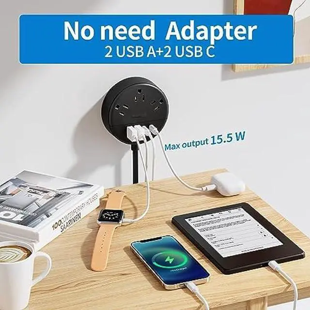 Alt view image 4 of 6 - NTONPOWER Flat Extension Cord 15 Ft Power Strip Flat Plug Extension Cord with Multiple Outlets 0.11in Flat Cord USB Power Strip with 3AC Outlet & 2 USB C+2USB A Cruise Approved & Compatible Rug