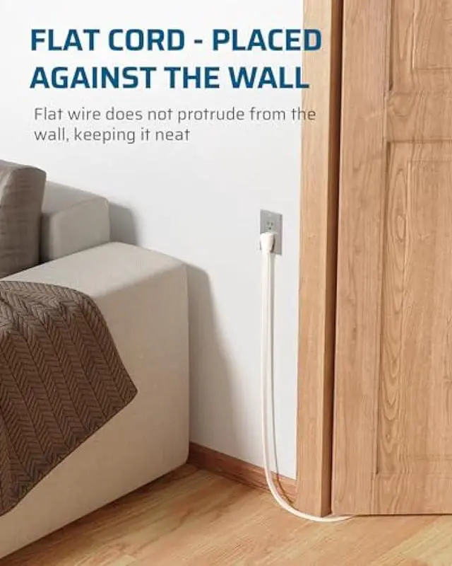 Alt view image 4 of 7 - DEWENWILS 3 Outlet Extension Cord with Flat Plug, 25 FT 16/3 Awg Grounded Power Cable for Indoor Use, SPT-3 Cord, White, ETL Listed, 1 Pack