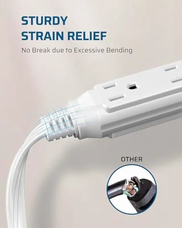 Alt view image 7 of 7 - DEWENWILS 3 Outlet Extension Cord with Flat Plug, 25 FT 16/3 Awg Grounded Power Cable for Indoor Use, SPT-3 Cord, White, ETL Listed, 1 Pack