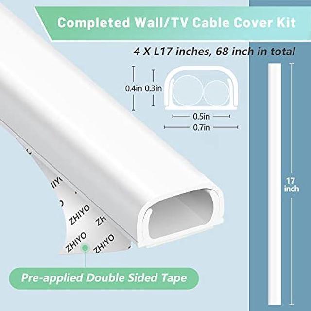 68In Cable Hider Raceway Kit - Cord Cover for TV, Home, Office (White)