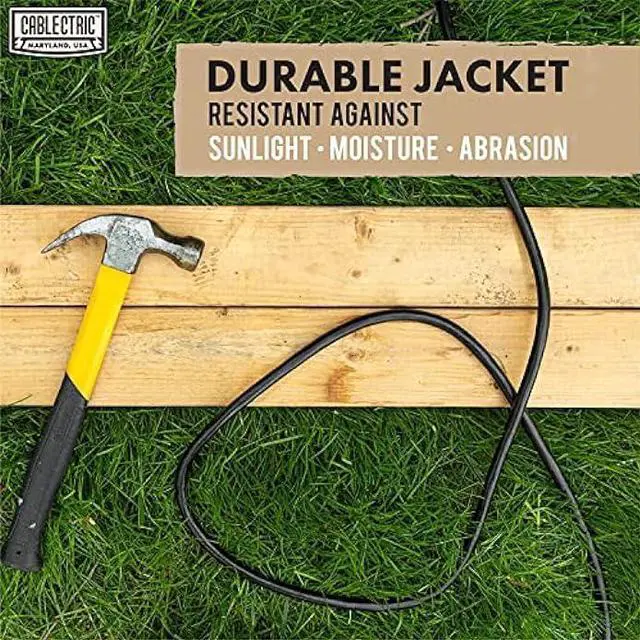 Alt view image 4 of 5 - Cablectric 15 Foot Outdoor Extension Cord with 3 Power Outlets - 16/3 SJTW Black 16 Gauge Electrical Cable with 3 Prong Grounded Plug