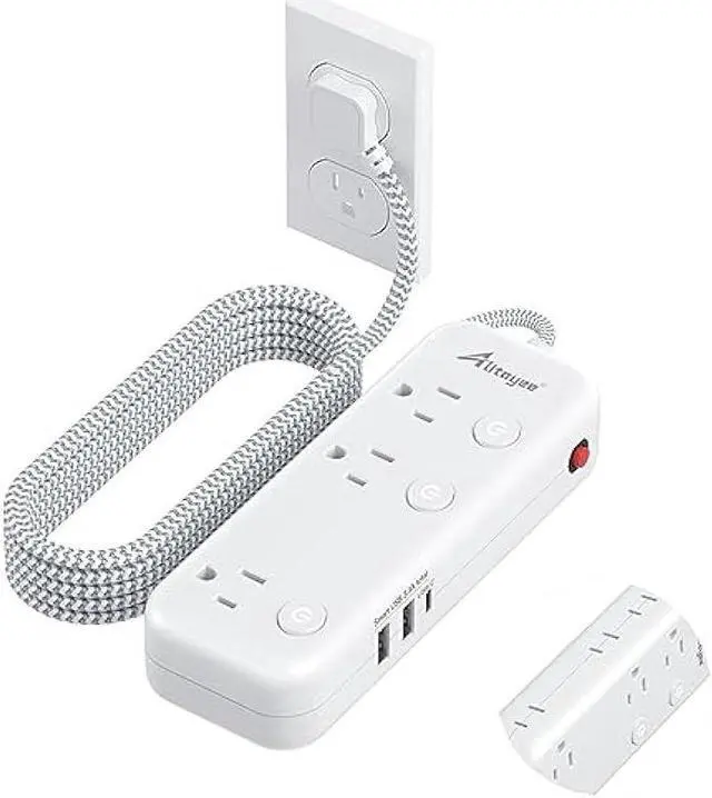 Main image of Individual Switch Power Strip with 6 Outlets 3 USB(17W USB C), 5Ft Braided Cord Ultra Thin Flat Plug, 13A Wall Mount Extension Cord with Circuit Breaker, No Surge Protector for Travel Home Office Dorm