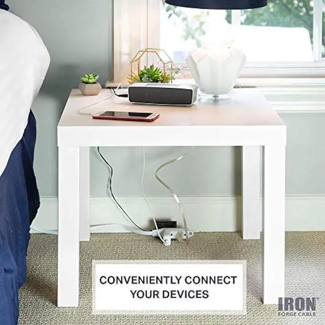 Alt view image 3 of 6 - Iron Forge Cable Flat Plug White Extension Cord with 3 Outlets 25 Ft,16/3 Heavy Duty 3 Prong Extension Cord with Multiple Outlets, Power Outlet for Home, Garage, Workshop, 16 AWG Indoor Extension Cord