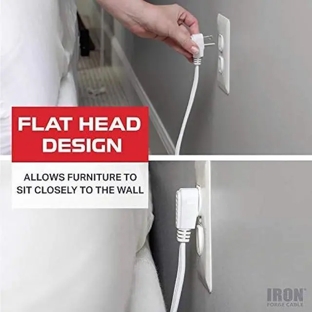 Alt view image 4 of 6 - Iron Forge Cable Flat Plug White Extension Cord with 3 Outlets 25 Ft,16/3 Heavy Duty 3 Prong Extension Cord with Multiple Outlets, Power Outlet for Home, Garage, Workshop, 16 AWG Indoor Extension Cord