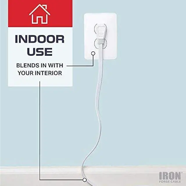 Alt view image 6 of 6 - Iron Forge Cable Flat Plug White Extension Cord with 3 Outlets 25 Ft,16/3 Heavy Duty 3 Prong Extension Cord with Multiple Outlets, Power Outlet for Home, Garage, Workshop, 16 AWG Indoor Extension Cord