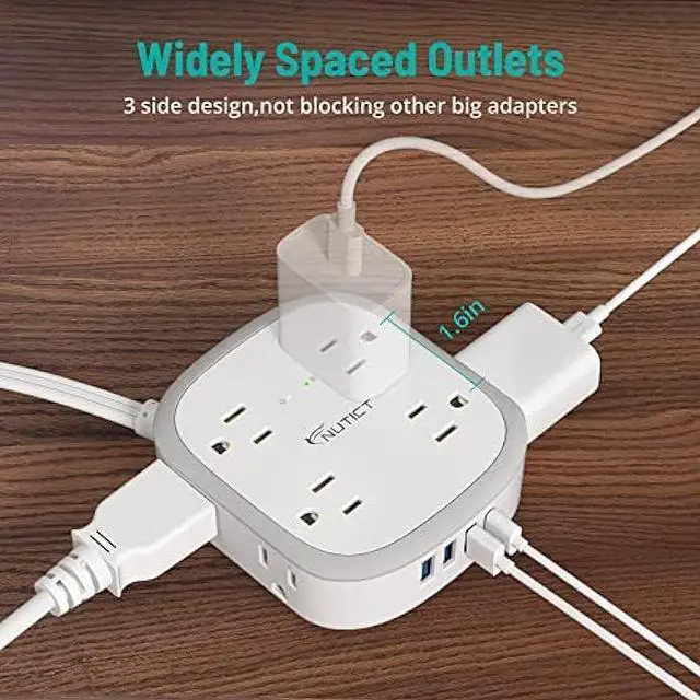 Alt view image 5 of 6 - Flat Plug Power Strip, 5 ft Ultra Thin Flat Extension Cord, 8 Widely Outlets, 4 USB Ports(1 USB C) Desk Charging Station, Compact Surge Protector Power Strip for Travel Home Office Dorm Essentials