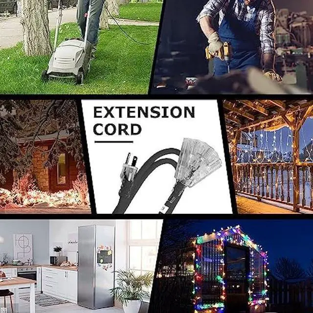 Alt view image 7 of 7 - YOJOE 6 Foot Black Extension Cord, Lighted Outdoor 12/3 Cord with 3 Power Outlets, 12 Gauge 3 Prong SJTW Heavy Duty Extension Cable with 3 Prong Grounded Plug for Safety, UL Listed