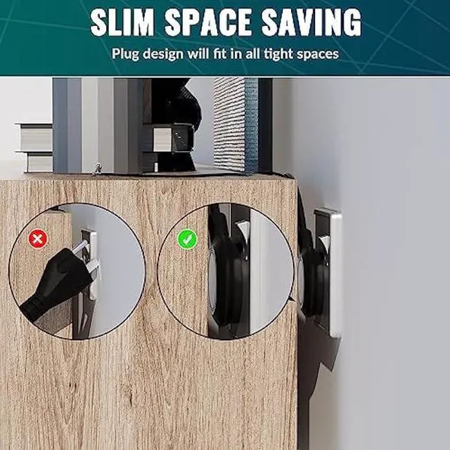 Alt view image 3 of 6 - Elecan Flat Plug Extension Cord 12 Ft with Slim Space-Saving Plug Design, Thin Flat Cable Low Profile Power Cord 3 Prong Grounded Wire, 16 Gauge 13 A/125 V-Black-ETL Certified