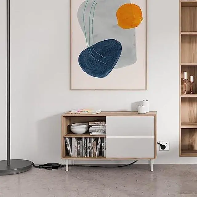 Alt view image 6 of 6 - Elecan Flat Plug Extension Cord 12 Ft with Slim Space-Saving Plug Design, Thin Flat Cable Low Profile Power Cord 3 Prong Grounded Wire, 16 Gauge 13 A/125 V-Black-ETL Certified