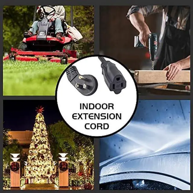 Alt view image 6 of 7 - Flat Plug Indoor Extension Cord, UL Listed, 16 Gauge 20FT Black 3 Prong Heavy Duty, 16/3 SJTW 13A Power Cord for Lights, Appliances, Home