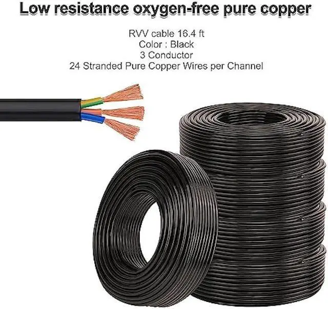 Alt view image 2 of 7 - 18 Gauge Electric Wire 18AWG Extension Cable Wire 16.4ft 3 Conductor Copper Wire with Ground 3 Core Blackwire RVV 0.75mm² Cord (300/500V)